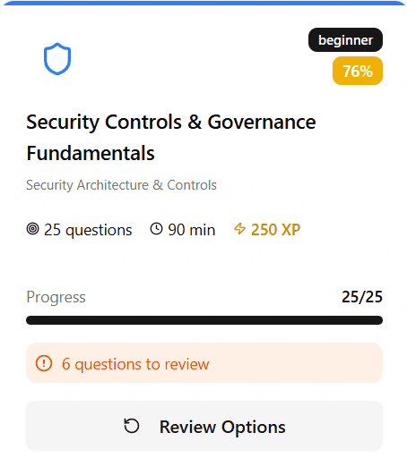 Exam completion screen with XP earned