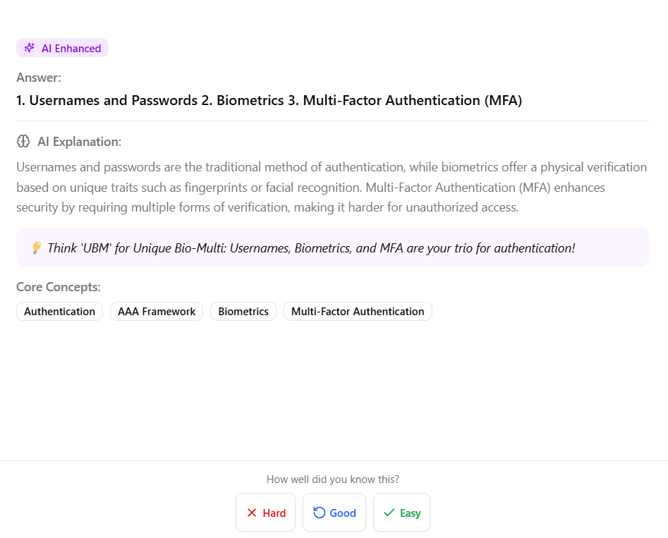 Flashcard with AI-powered memory tips and mnemonics